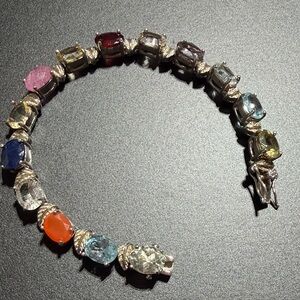 Sterling Rhodium Plated Gemstone Tennis Bracelet 7.25"  (2)